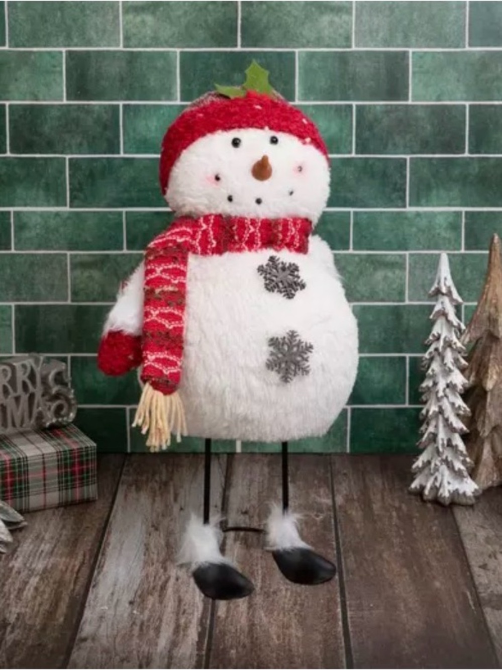 Bouncy Plush Snowman With Beanie Festive Red & White Plush Snowman Holiday Décor